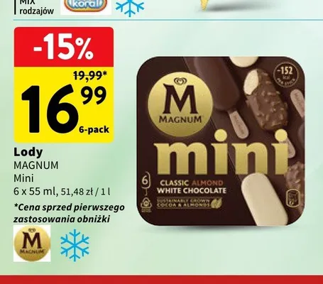 Lody Magnum Mini Classic Almond White Chocolate 6-pak promocja w Intermarche