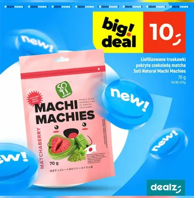 Liofilizowane truskawki pokryte czekoladą matcha Soti Natural Machi Machies promocja w Dealz