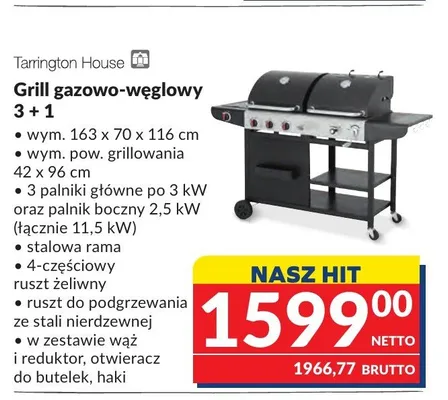 Grill gazowo-węglowy 3 + 1 Tarrington House promocja w Makro