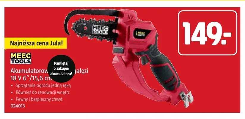 Akumulatorowa piła do gałęzi Meec Tools promocja w Jula