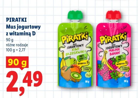Mus jogurtowy Piratki malina banan promocja w Lidl