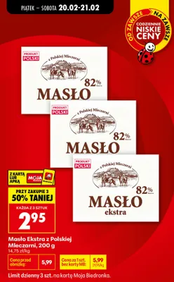 Masło ekstra z polskiej mleczarni 82% promocja w Biedronka