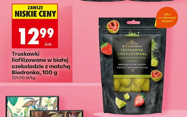 Truskawki liofilizowane w białej czekoladzie z matchą promocja w Biedronka