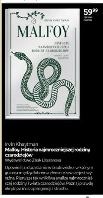Książka Malfoy. Historia najmroczniejszej rodziny czarodziejów Irvin Khaytman promocja w Empik