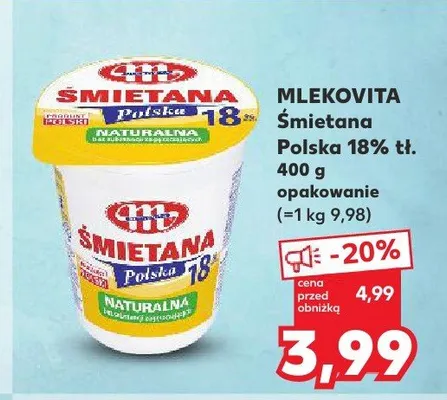 Śmietana Polska 18% tł. Mlekovita promocja w Kaufland