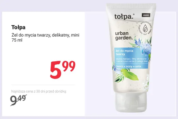 Żel do mycia twarzy delikatny Tołpa Urban Garden mini promocja w Rossmann