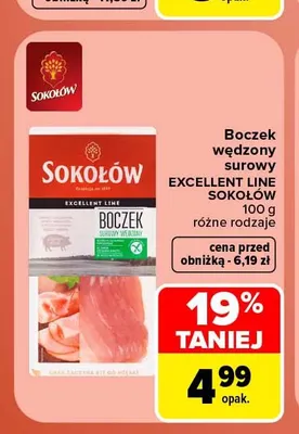 Boczek wędzony surowy Excellent Line Sokołów promocja w Carrefour