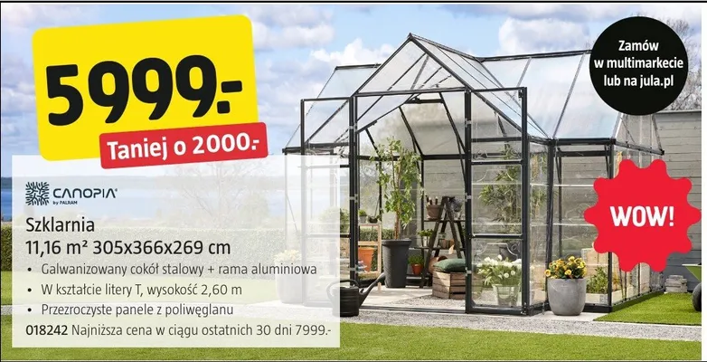 Szklarnia 11,16m³ 305x366x269cm promocja w Jula