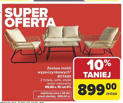 Zestaw mebli wypoczynkowych BOTARII 2 fotele sofa stolik kolor naturalny promocja w Carrefour