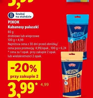 Kabanosy paluszki drobiowe Pikok promocja w Lidl
