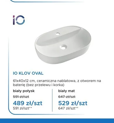 Umywalka nablatowa IO KLOV OVAL biały połysk promocja w Blu Salony Łazienek