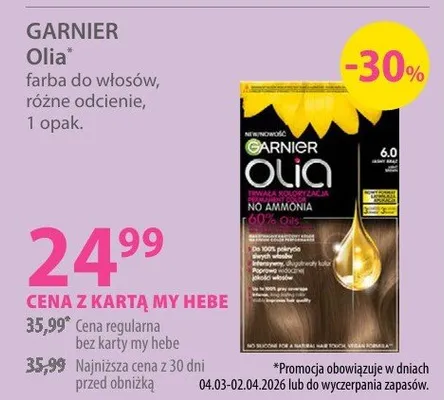 Farba do włosów Olia, różne odcienie promocja w Hebe