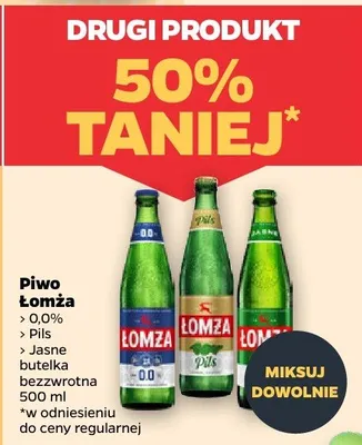 Piwo Łomża 0,0% Jasne butelka bezzwrotna promocja w Netto
