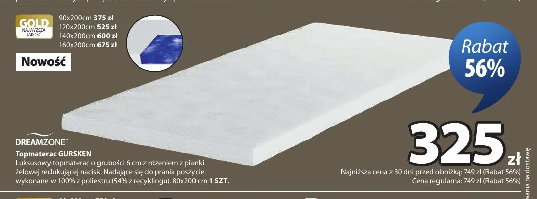 Topmaterac Gursken 140x200 cm Dreamzone promocja w Jysk