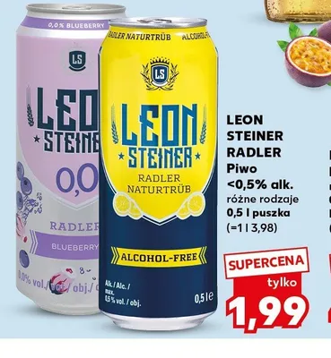 Piwo bezalkoholowe Leon Steiner Radler Blueberry promocja w Kaufland