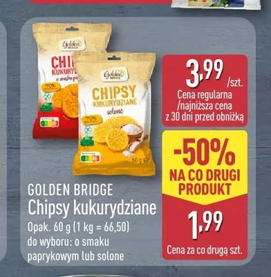 Chipsy kukurydziane solone Golden Bridge promocja w Aldi