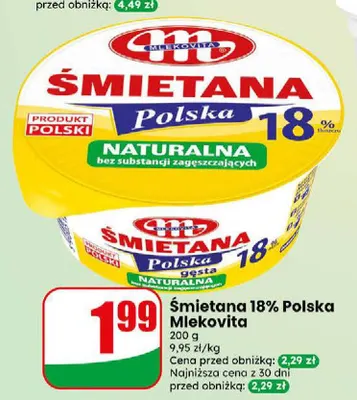 Śmietana Polska Mlekovita 18% promocja w Dino