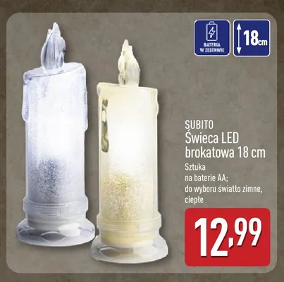 Świeca LED brokatowa 18 cm Subito promocja w Aldi