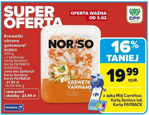 Krewetki obrane gotowane NORSO promocja w Carrefour