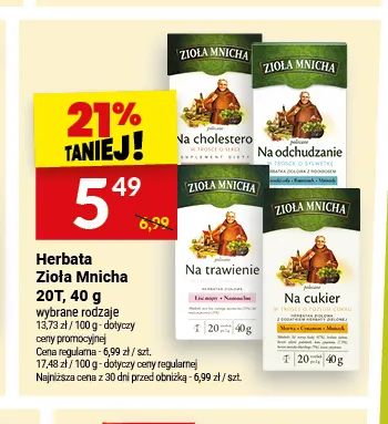 Herbata Zioła Mnicha na trawienie 20T promocja w Twój Market