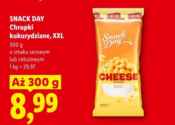 Chrupki kukurydziane o smaku serowym XXL Snack Day promocja w Lidl