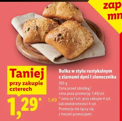 Bułka w stylu rustykalnym z ziarnami dyni i słonecznika promocja w Lidl