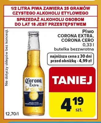 Piwo bezalkoholowe Corona Cero promocja w Carrefour Express