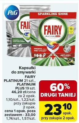 Kapsułki do zmywarki FAIRY PLATINUM 21 szt., PLATINUM PLUS 19 szt. promocja w Carrefour