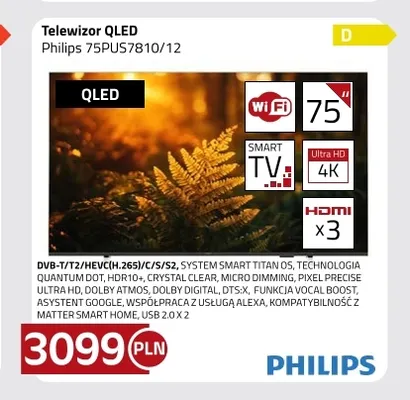 Telewizor Qled Philips 75PUS7810/12 promocja w kakto.pl