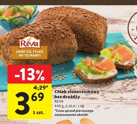 Chleb słonecznikowy bez drożdży Reva promocja w Intermarche