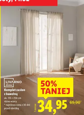 Komplet zasłon z bawełną LIVARNO home promocja w Lidl