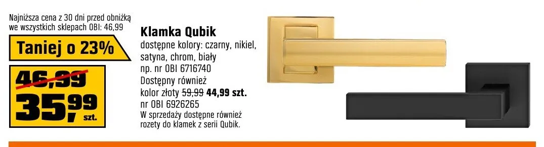 Klamka Qubik chrom promocja w OBI