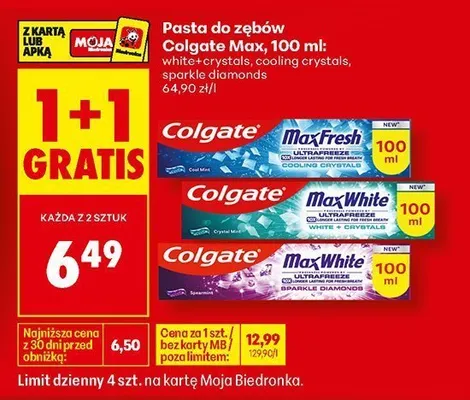 Pasta do zębów Colgate Max Fresh Cooling Crystals promocja w Biedronka