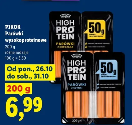 Parówki wysokoproteinowe z szynki Pikok promocja w Lidl