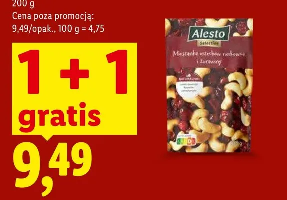 Mieszanka orzechów nerkowca i żurawiny Alesto Selection promocja w Lidl