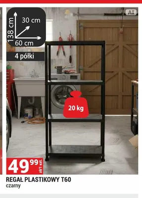Regał plastikowy T60 czarny promocja w Merkury Market