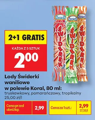 Lody Świderki waniliowe w polewie Koral tropikalny 80ml promocja w Biedronka