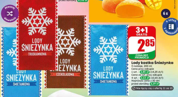 Lody kostka Śnieżynka śmietankowa promocja w Dino