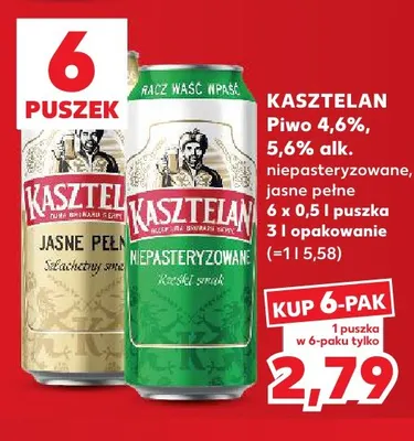 Piwo Kasztelan 6-pak 500 ml promocja w Kaufland