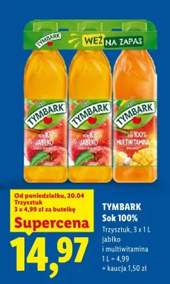 Sok 100% jabłko Tymbark Trzysztuk promocja w Lidl