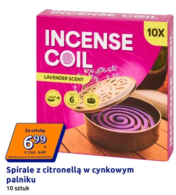 Spirale z citronellą w cynkowym palniku promocja w Action