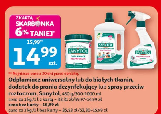 Odplamiacz uniwersalny lub do białych tkanin, dodatek do prania dezynfekujący lub spray przeciw roztoczom promocja w Auchan