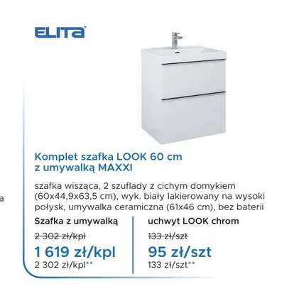Komplet szafka LOOK 60 cm z umywalką MAXXI Elita promocja w Blu Salony Łazienek