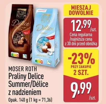 Praliny Délice z nadzieniem promocja w Aldi