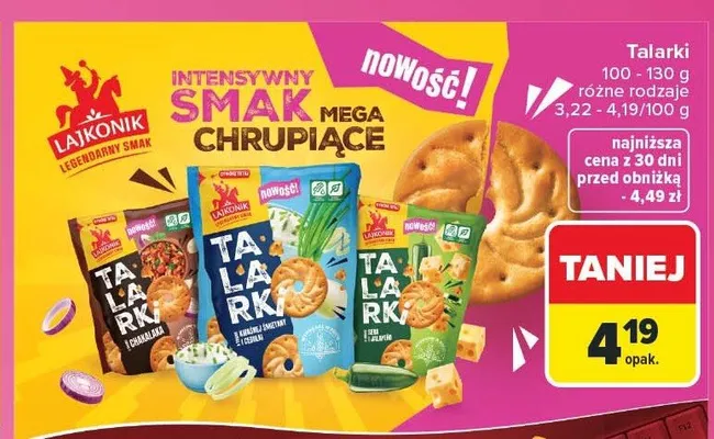 Talarki Lajkonik o smaku sera i cebuli promocja w Carrefour