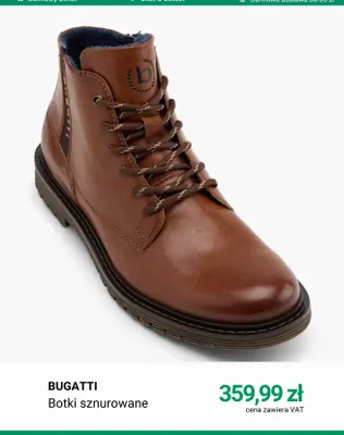 Botki sznurowane Bugatti promocja w Deichmann