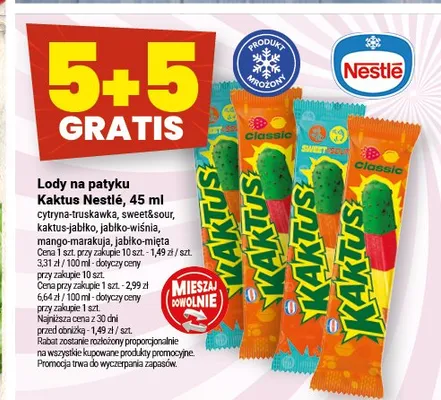 Lody na patyku Kaktus Nestlé cytryna-truskawka promocja w Twój Market