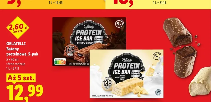 Batony proteinowe Gelatelli White Chocolate 5-pak promocja w Lidl