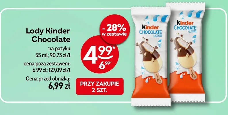 Lody Kinder Chocolate na patyku promocja w Żabka