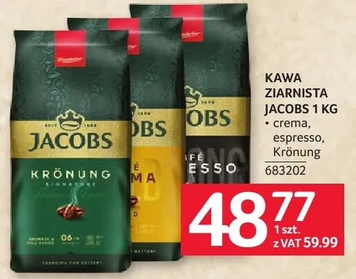 Kawa ziarnista Jacobs Kronung 1kg promocja w Selgros